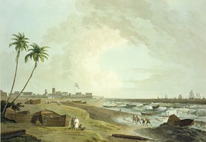 South East View of Fort St. George, Madras, plate 33 fra 'Oriental Scenery: Twenty Four Views in Hindoostan', gravert av Thomas og William (1769-1837) Daniell, publisert 1797